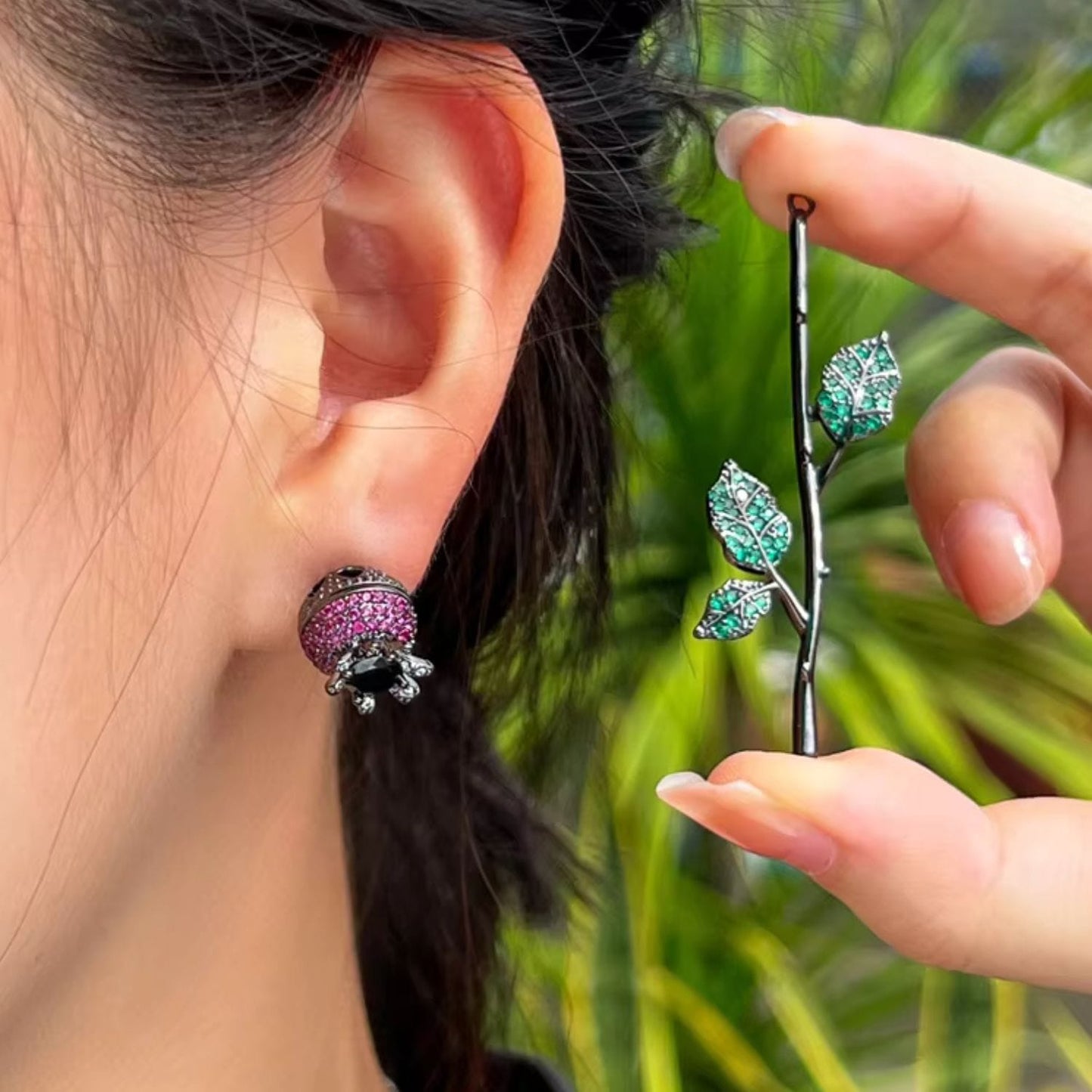 Red Flower & Leaf Earrings